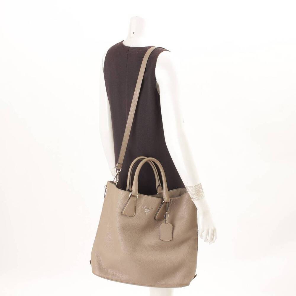 Prada Vitello Dino Leather Handbag Shoulder Bag Greige - Picture 10 of 10